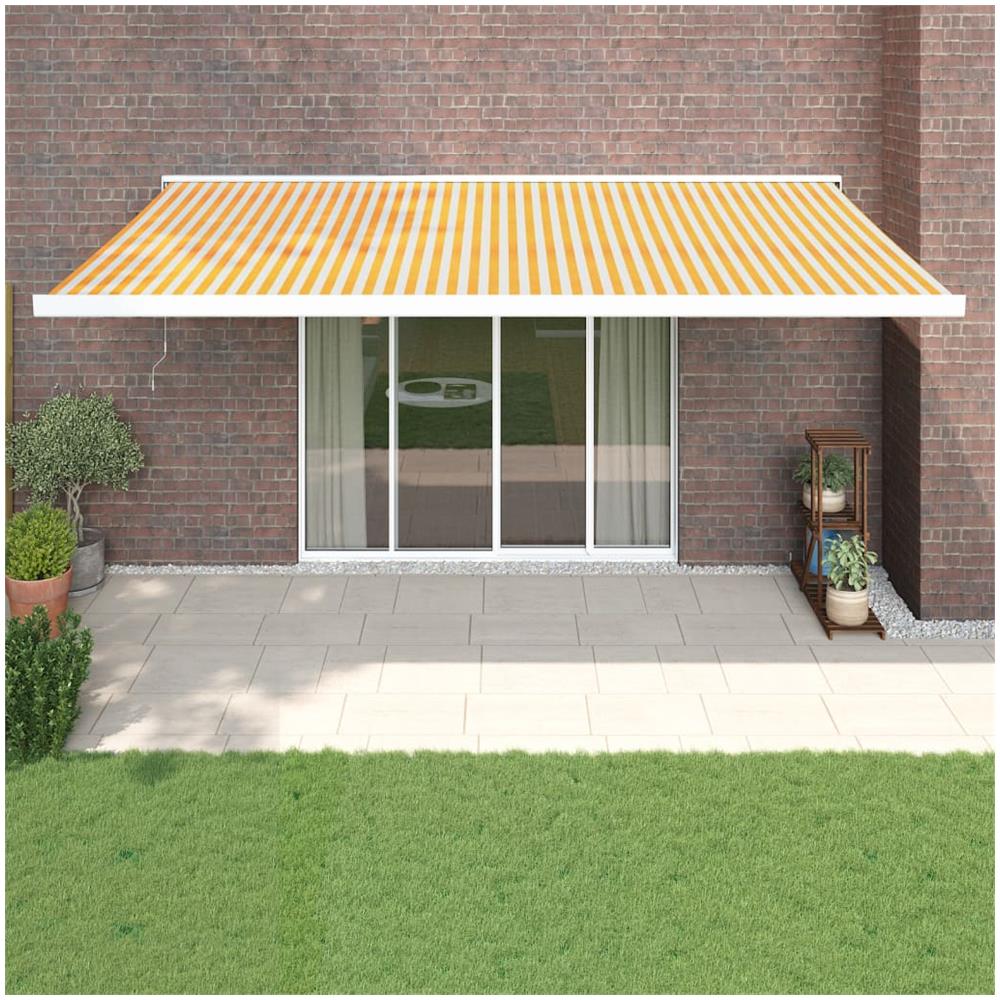 Tenda Sole Retrattile Gialla E Bianca 5x3 M Tessuto E Alluminio - Foto 1