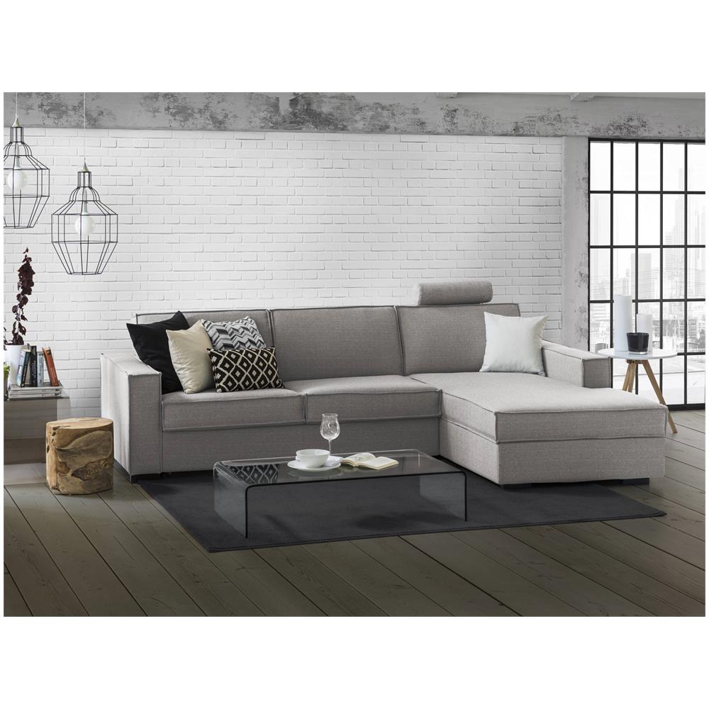 Divano Fisso Grazia, Divano Ad Angolo, 100% Made In Italy, Sofà Soggiorno Con, Penisola Contenitore Sinistra, Con Braccioli Standard, Cm 280x95h90, Grigio - Foto 1