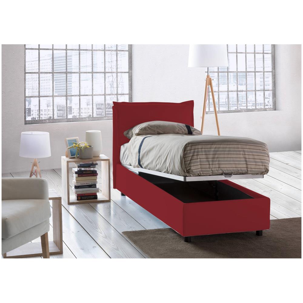 Letto Singolo Gemma, Letto Contenitore Con Rivestimento In Tessuto, 100% Made In Italy, Apertura Frontale, Adatto Per Materasso Cm 80x200, Rosso - Foto 2