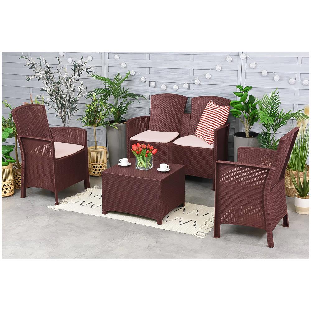 Set Salotto Da Esterno Urano, Set Da Giardino Con Cuscini, Salottino Indoor E Outdoor Effetto Rattan, 100% Made In Italy, Marrone - Foto 1