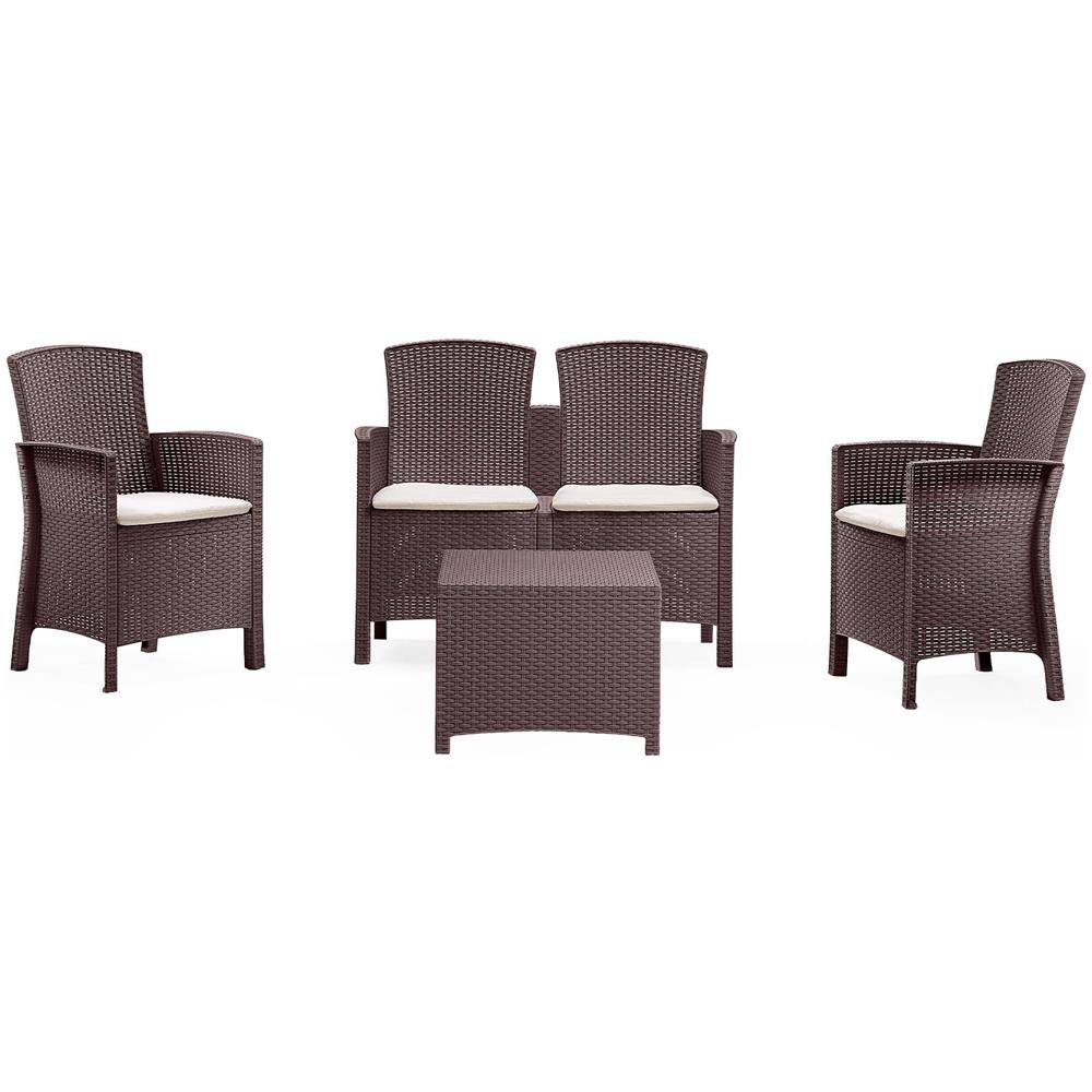 Set Salotto Da Esterno Urano, Set Da Giardino Con Cuscini, Salottino Indoor E Outdoor Effetto Rattan, 100% Made In Italy, Marrone - Foto 2