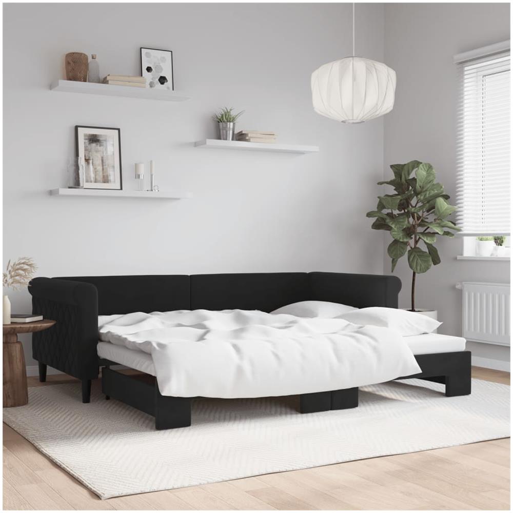 Divano Letto Con Letto Estraibile Nero 90x200 Cm In Velluto - Foto 1