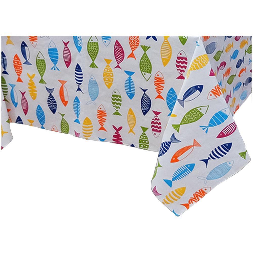 Tovaglia Per Salotto Cucina Tavolo In Cotone Made In Italy 100% Cotone Fish Color Rp Rotonda Fish Color - Foto 4