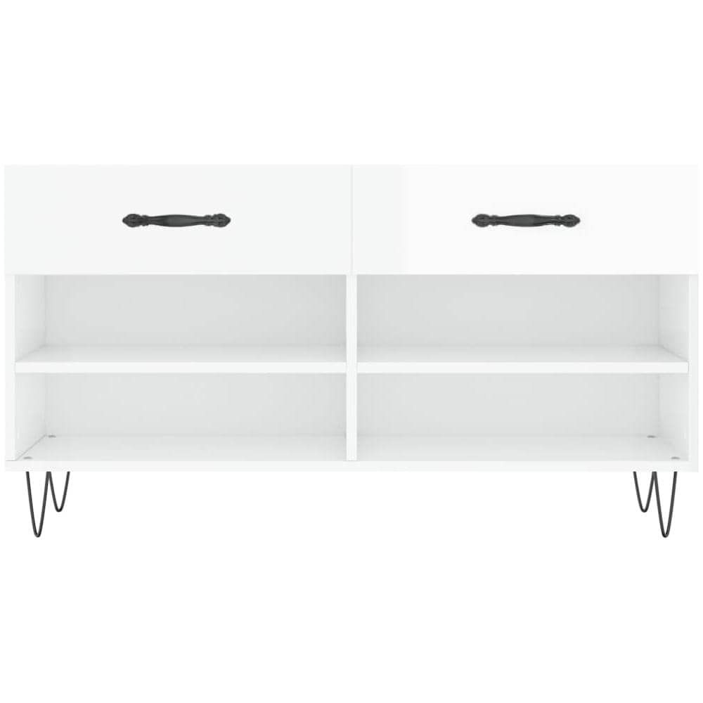 Panca Porta Scarpe Bianco Lucido 102x35x55 Cm Legno Multistrato - Foto 2