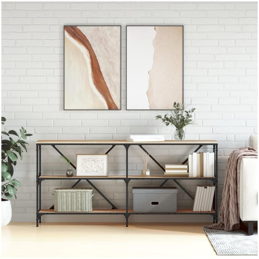 Tavolo Consolle Rovere Sonoma 160x30x75 Cm Multistrato E Ferro - Foto 1