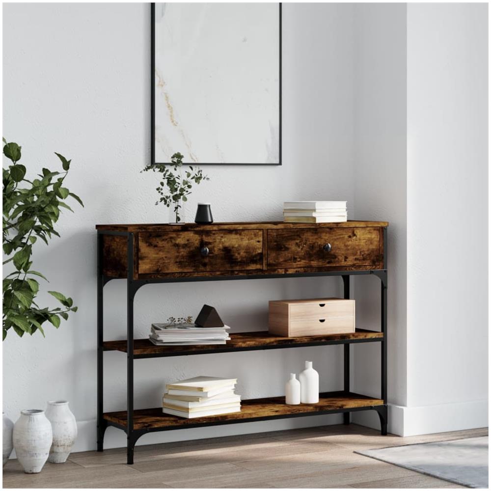 Tavolino Consolle Rovere Fumo 100x25x75 Cm Legno Multistrato - Foto 1