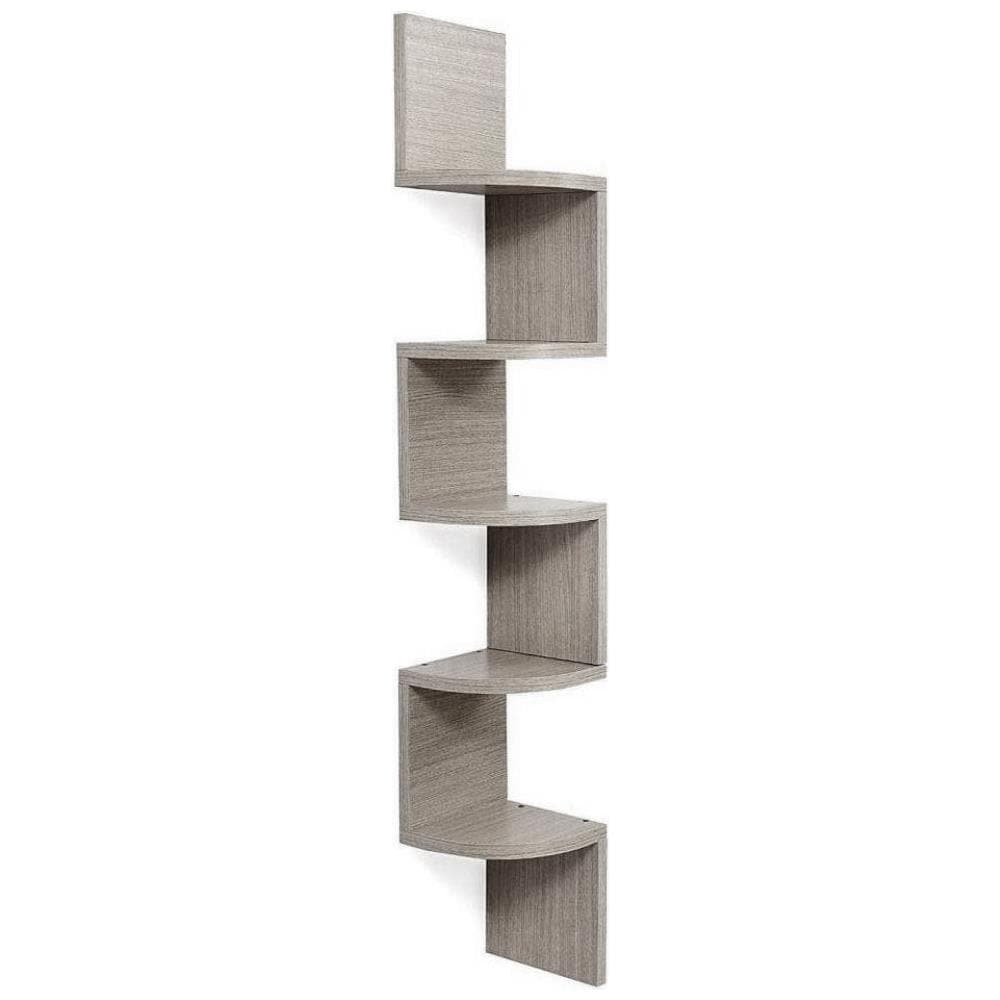 Libreria Scaffale Mensole Parete Angolare Moderna 5 Ripiani Angolo Rovere - Foto 2