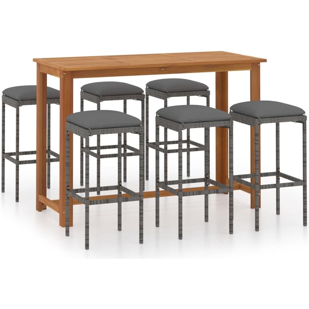 Set da Bar da Giardino 7 pz con Cuscini Grigio - Foto 1