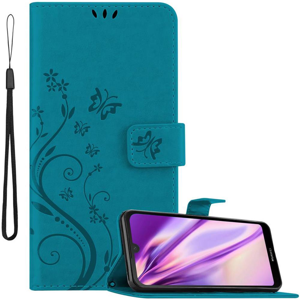 Custodia Compatibile Con Huawei Y6 Pro 2019 In Blu Fiore - Coperchio Protettivo In Design Floreale Con Chiusura Magnetica, Funzione Stand E Slot Per Carte - Foto 1