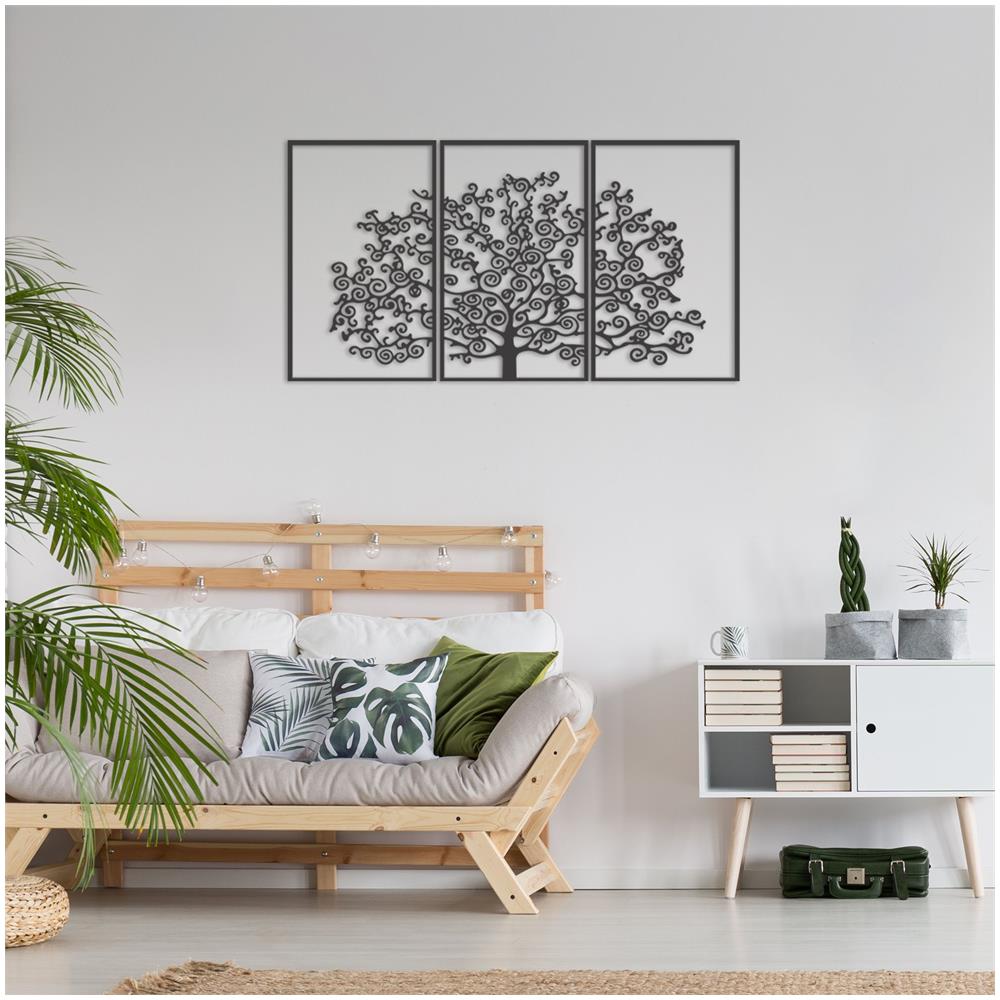 Decorazione Da Parete In Metallo Albero Minimalista 150 X 74 Cm, 3 Pannelli In Metallo Wall Art Albero A Vortice, Albero In Metallo Da Salotto - Foto 2