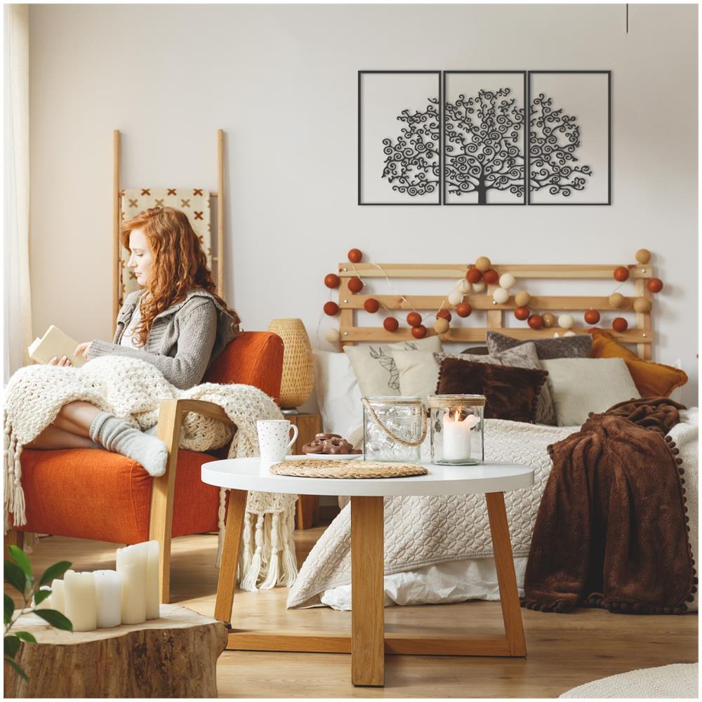 Decorazione Da Parete In Metallo Albero Minimalista 150 X 74 Cm, 3 Pannelli In Metallo Wall Art Albero A Vortice, Albero In Metallo Da Salotto - Foto 3