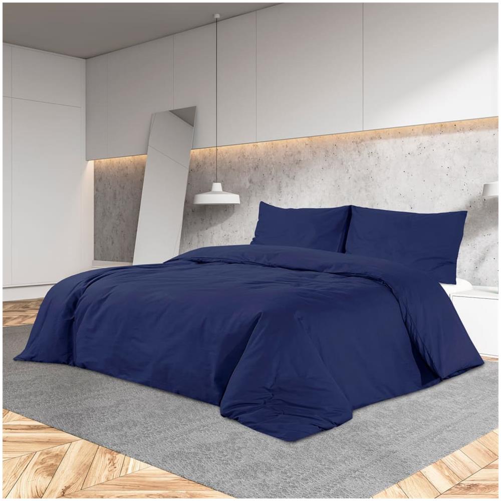Set Copripiumino Blu Marino 260x240 Cm In Microfibra Leggera - Foto 1