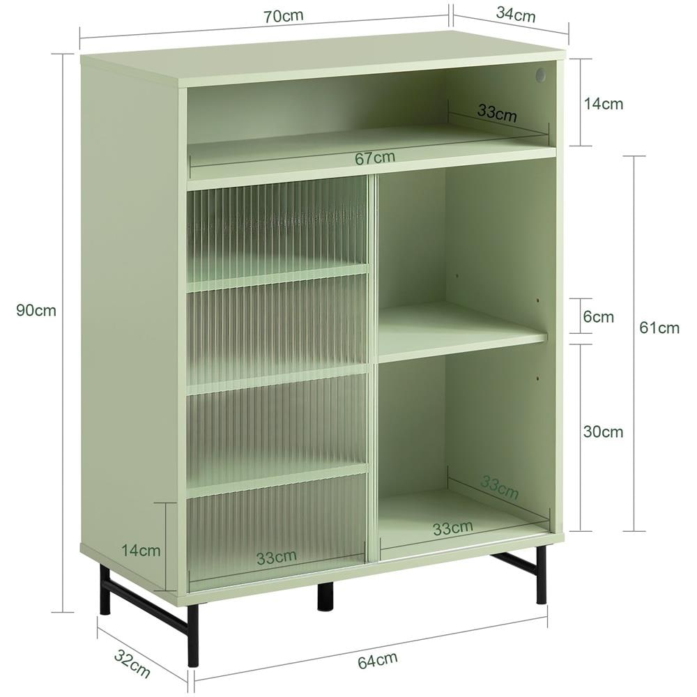 Credenza Con Anta Scorrevole In Vetro, Cassettiera, Mobile Da Cucina, Scarpiera Da Ingresso, Verde, 70x33x90cm Fsb61-gr - Foto 2