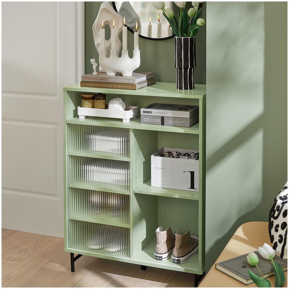 Credenza Con Anta Scorrevole In Vetro, Cassettiera, Mobile Da Cucina, Scarpiera Da Ingresso, Verde, 70x33x90cm Fsb61-gr - Foto 7