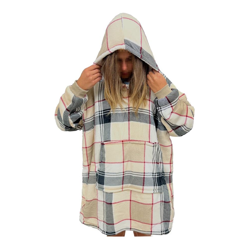 Felpa Plaid Coperta Retro Agnellato Con Tasca Sherpa Inverno Caldo Galway A Quadri - Foto 1
