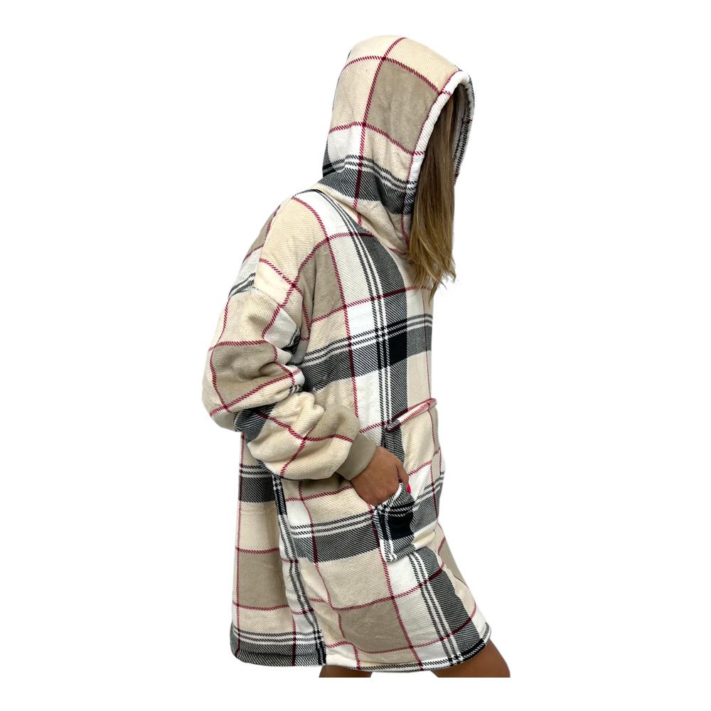 Felpa Plaid Coperta Retro Agnellato Con Tasca Sherpa Inverno Caldo Galway A Quadri - Foto 2