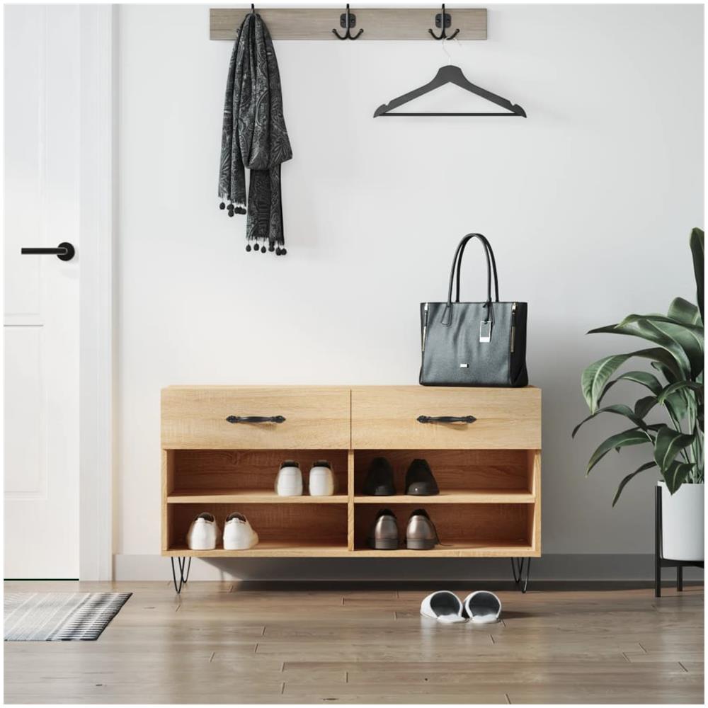 Panca Porta Scarpe Rovere Sonoma 102x35x55 Cm Legno Multistrato - Foto 1