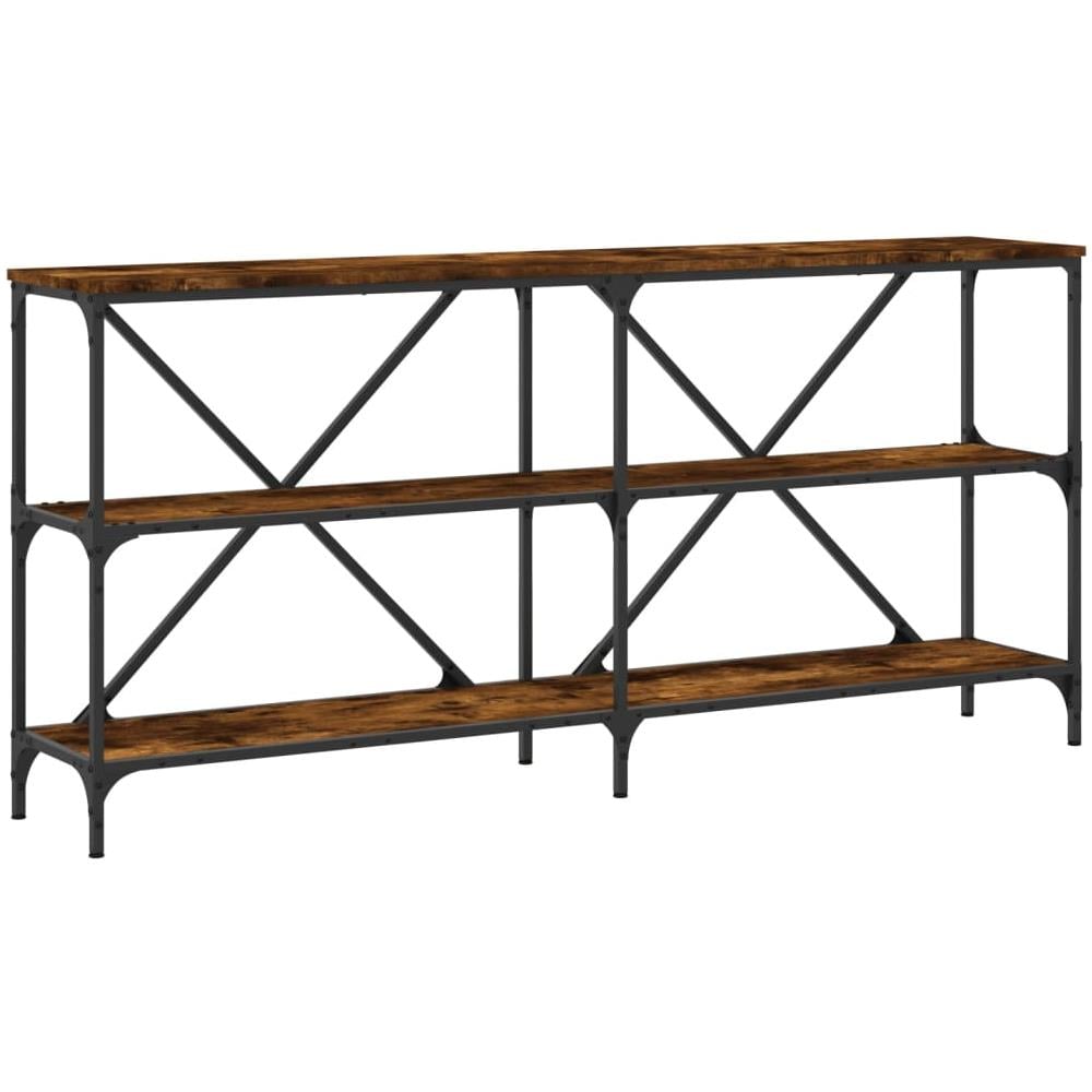 Tavolo Consolle Rovere Fumo 160x30x75cm Legno Multistrato Ferro - Foto 2