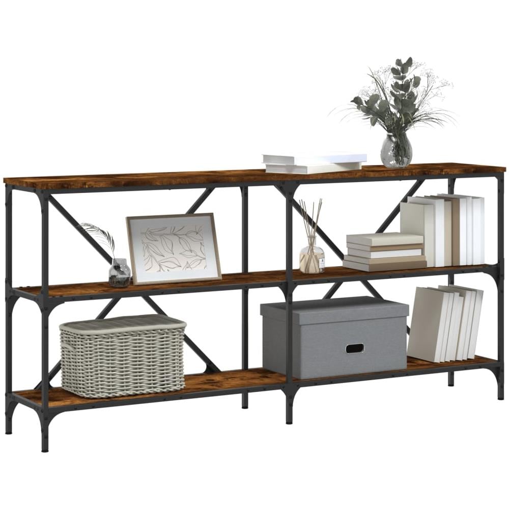 Tavolo Consolle Rovere Fumo 160x30x75cm Legno Multistrato Ferro - Foto 3