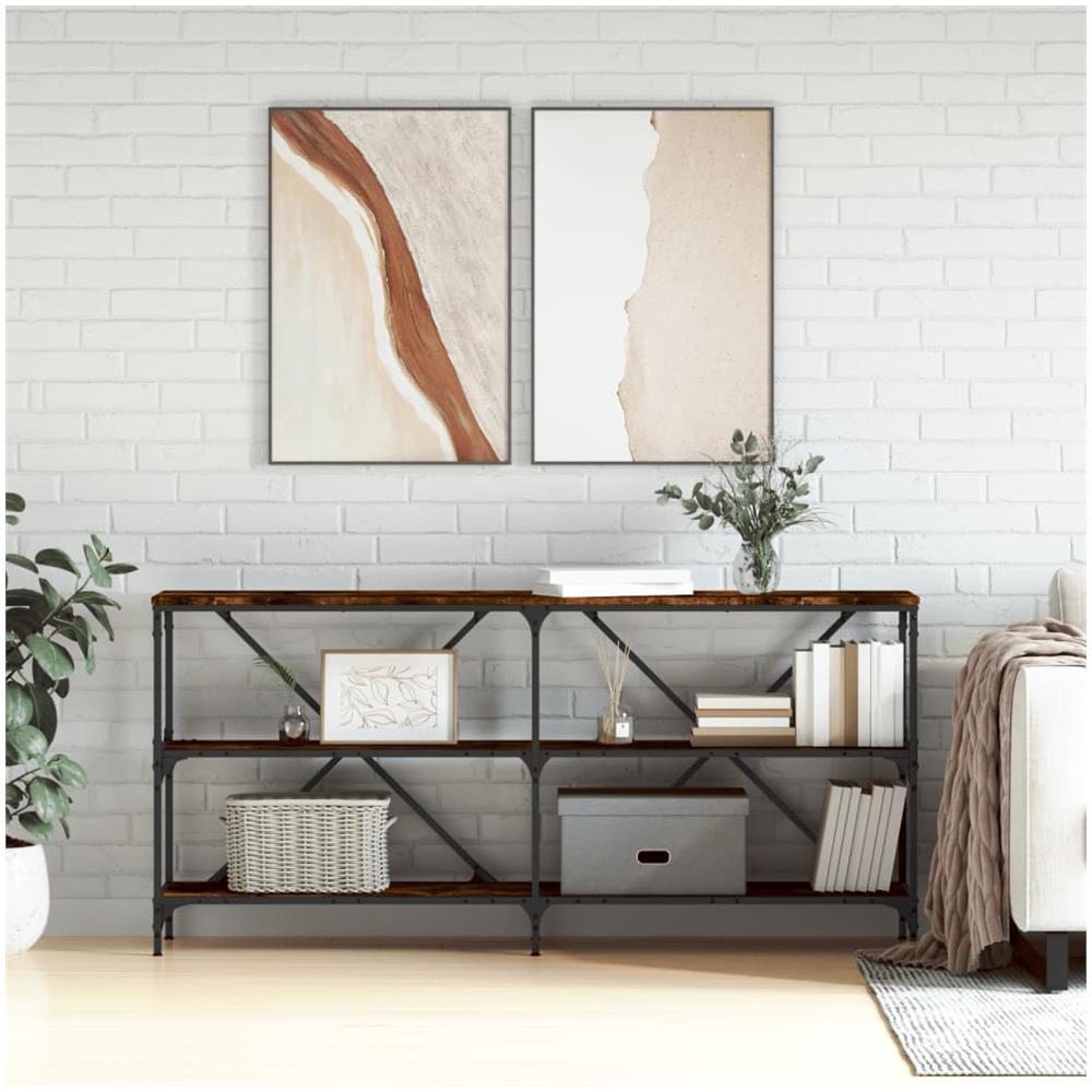 Tavolo Consolle Rovere Fumo 160x30x75cm Legno Multistrato Ferro - Foto 1