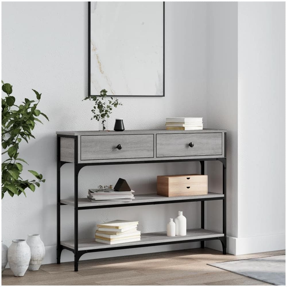 Tavolino Consolle Grigio Sonoma 100x25x75cm Legno Multistrato - Foto 1