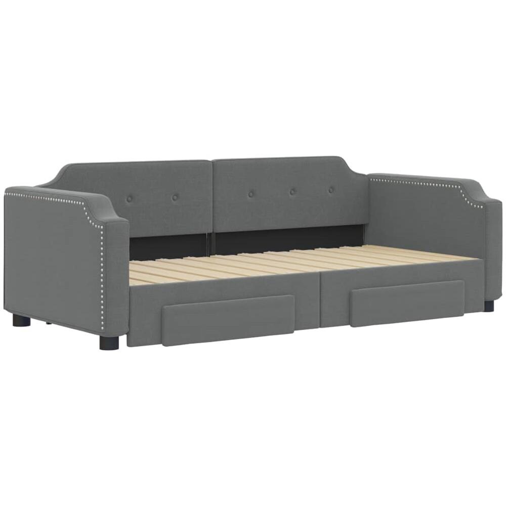 Divano Letto Estraibile Cassetti Grigio Scuro 100x200cm Tessuto - Foto 2