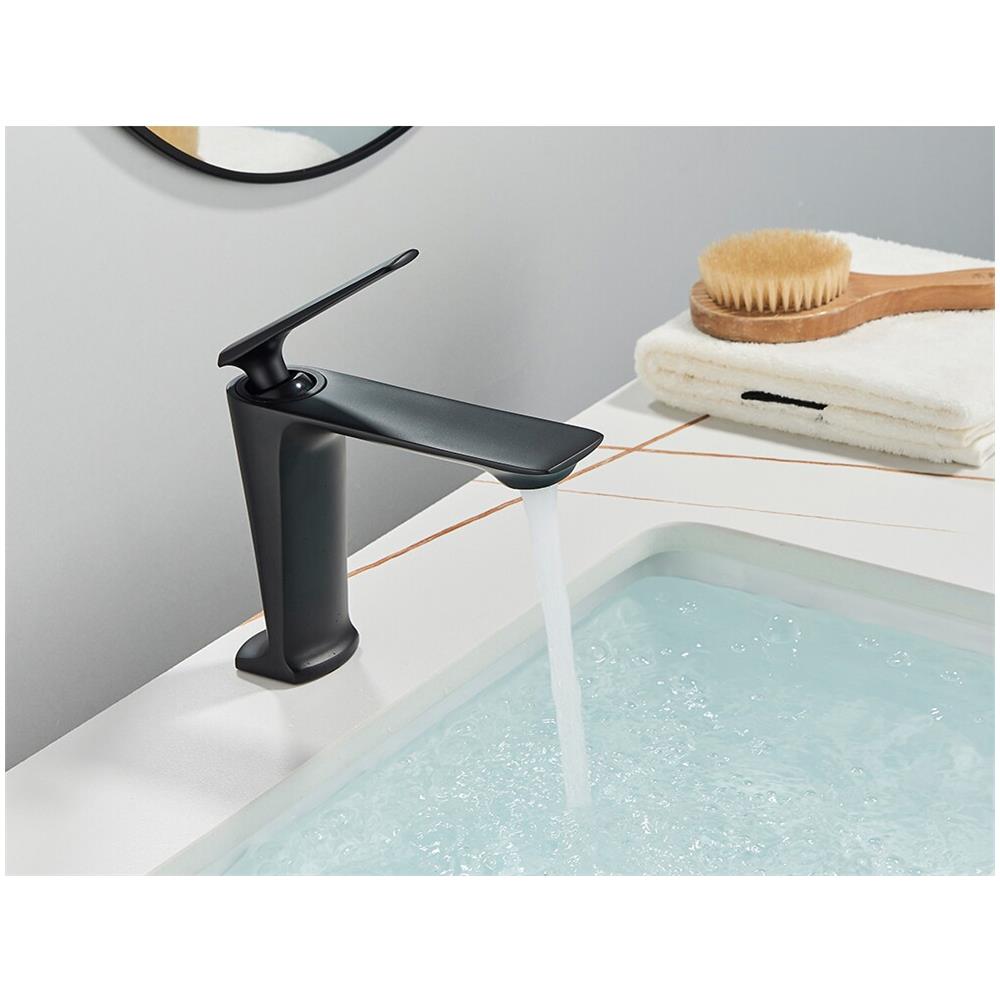 Rubinetto per lavabo da bagno, Blackswan, tipo M199, modello corto nero opaco, misura 16 cm - Foto 4