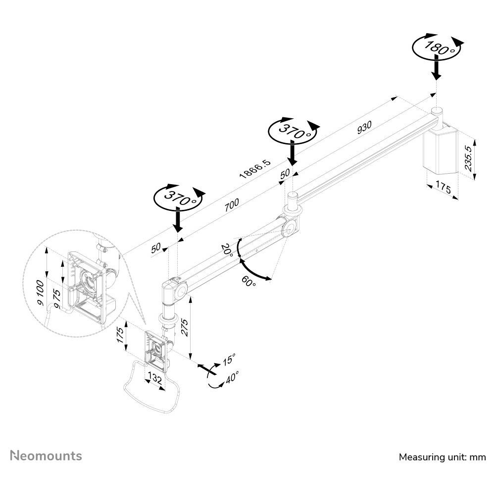 FPMA-HAW100HC Supporto a Parete per Monitor Medicali - Foto 11