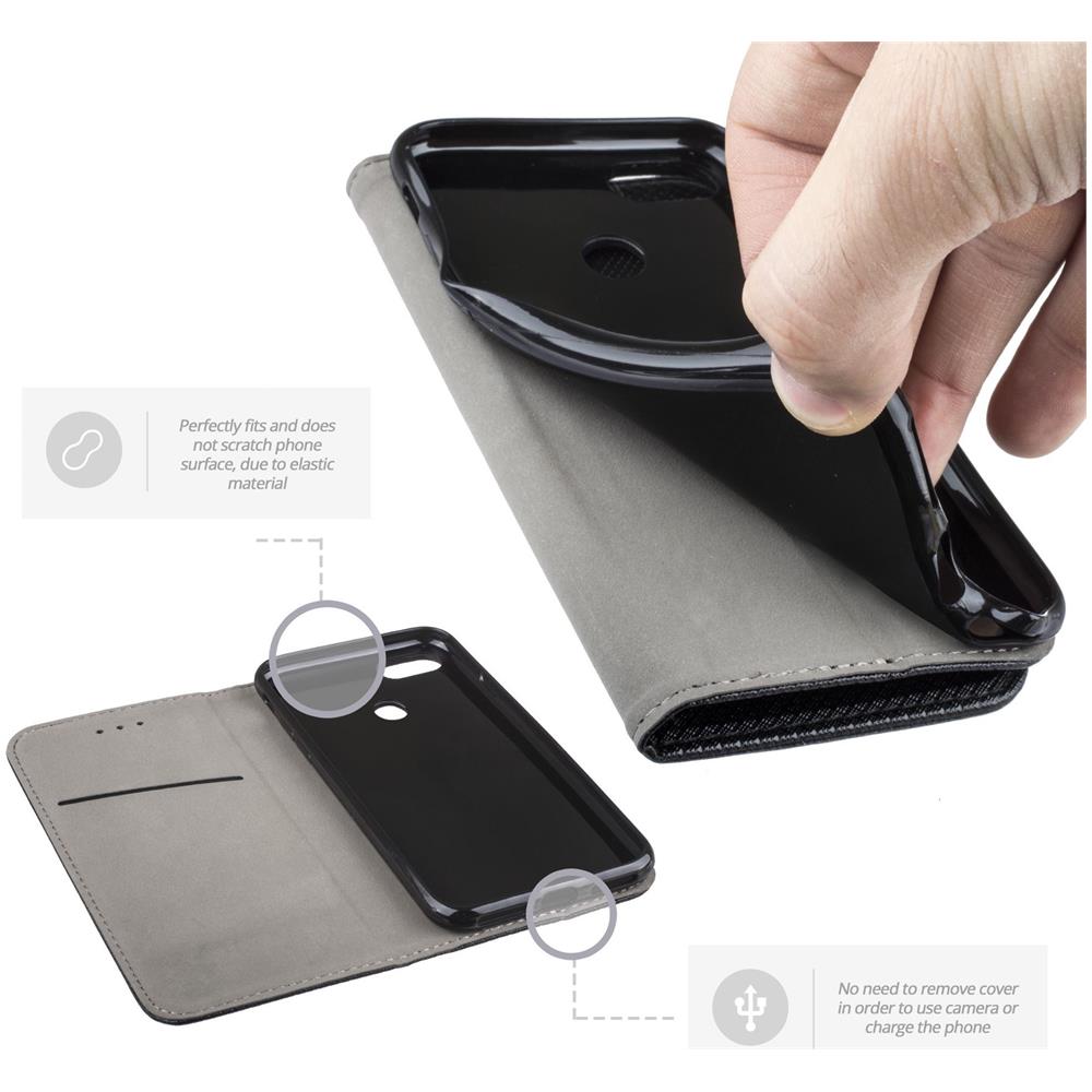 Cover Per Huawei P Smart, Nero - Custodia A Libro Flip Smart Magnetica Con Appoggio E Porta Carte - Foto 2