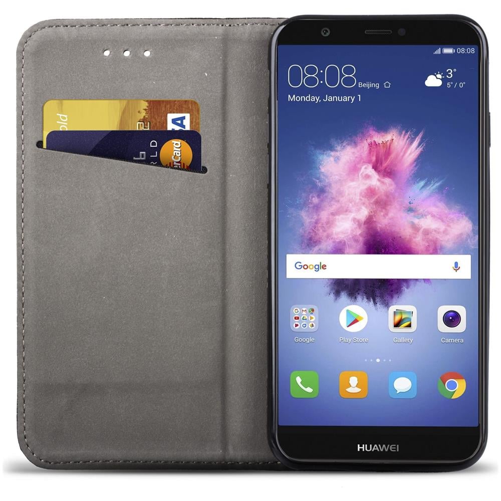 Cover Per Huawei P Smart, Nero - Custodia A Libro Flip Smart Magnetica Con Appoggio E Porta Carte - Foto 7