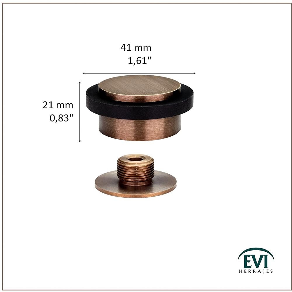 Arresto Della Porta Adesiva Con Base Filettata, Ottone Opaco, Gomma Nera, Rif. I-203 / 35x19-dual-cu - Foto 2