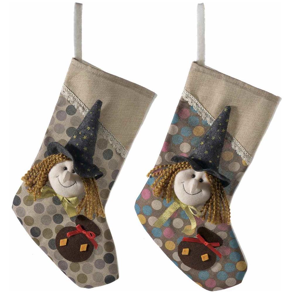 Calze Della Befana In Panno Set Da 4 Calze Portadolci Con Befana Imbottita Decorazione Natalizia Per Il Camino E L'albero Idea Regalo - Foto 1