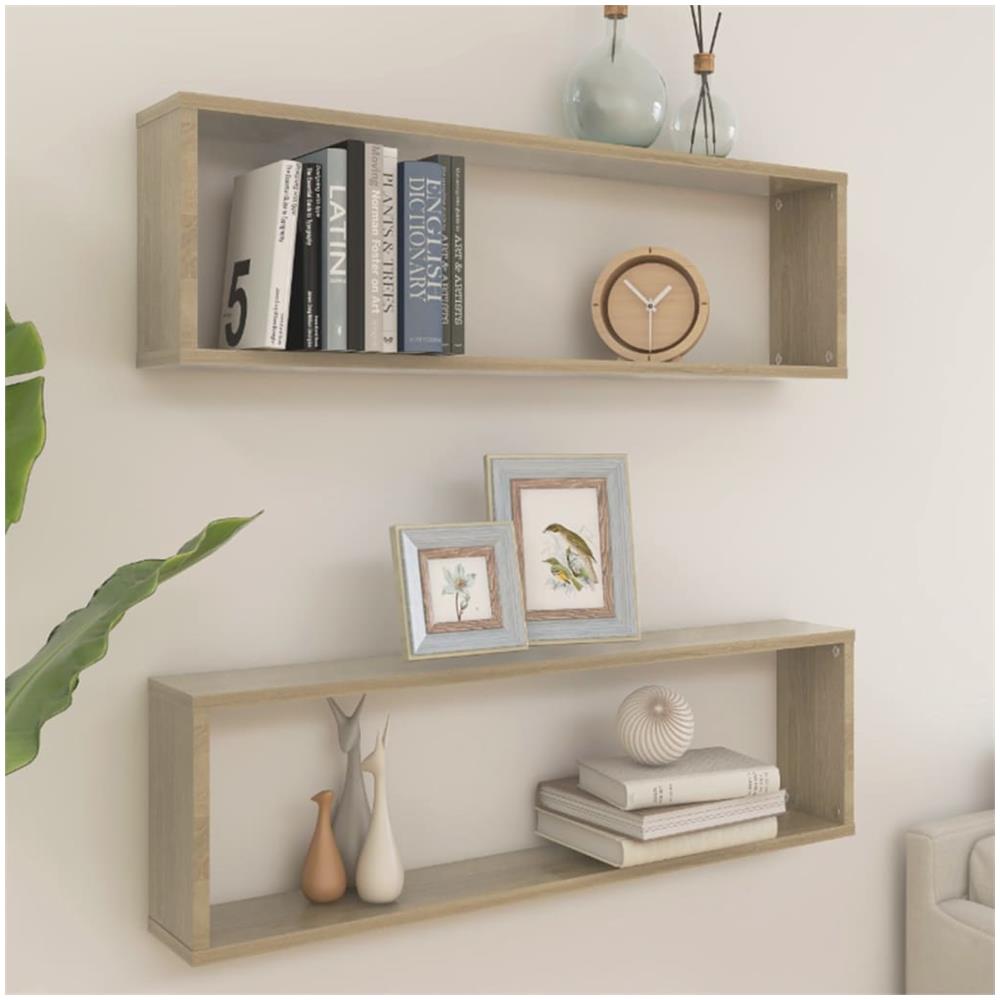 Mensole Parete a Cubo 2pz Rovere Sonoma 100x15x30cm Multistrato - Foto 1