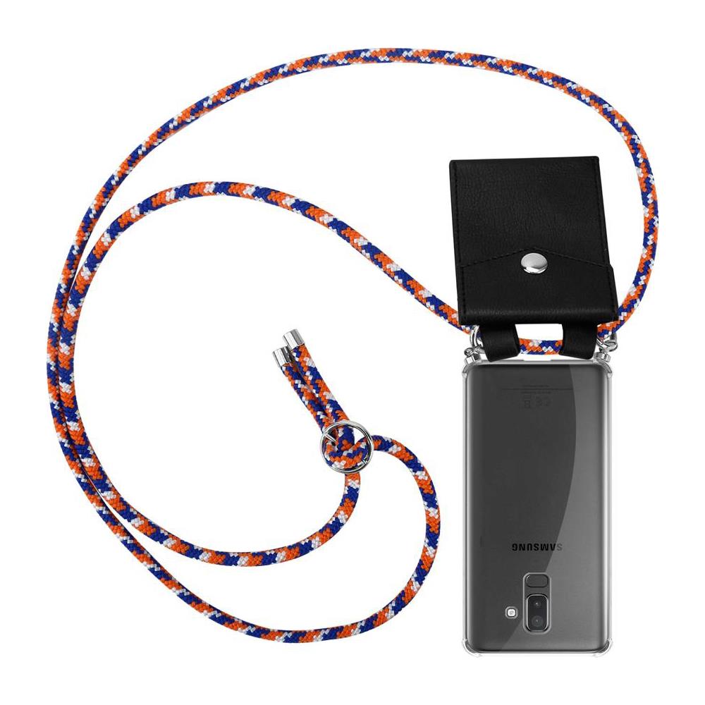 Catena Di Telefoni Cellulari Compatibile Con Samsung Galaxy J8 2018 In Arancio Blu Bianco - Coperchio Protettivo In Silicone Con Anelli D'argento, Cinturino In Corda E Custodia Staccabile - Foto 1