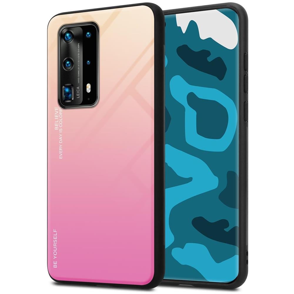 Custodia Compatibile Con Huawei P40 Pro+ In Giallo - Rosa - Coperchio Protettivo Bicolore In Vetro Temperato E Silicone Tpu - Foto 1