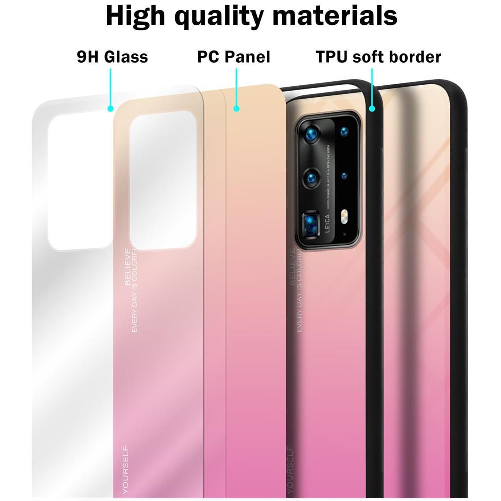 Custodia Compatibile Con Huawei P40 Pro+ In Giallo - Rosa - Coperchio Protettivo Bicolore In Vetro Temperato E Silicone Tpu - Foto 7