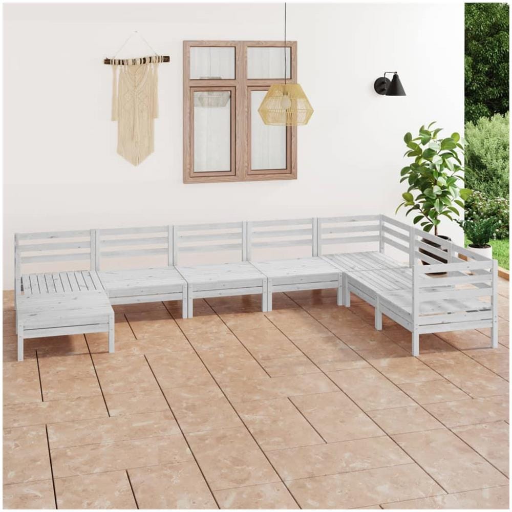 Set Divani Da Giardino 8 Pz In Legno Massello Di Pino Bianco - Foto 1