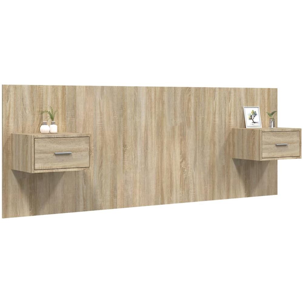 Testiera Letto Con Comodini In Legno Multistrato Rovere Sonoma - Foto 3