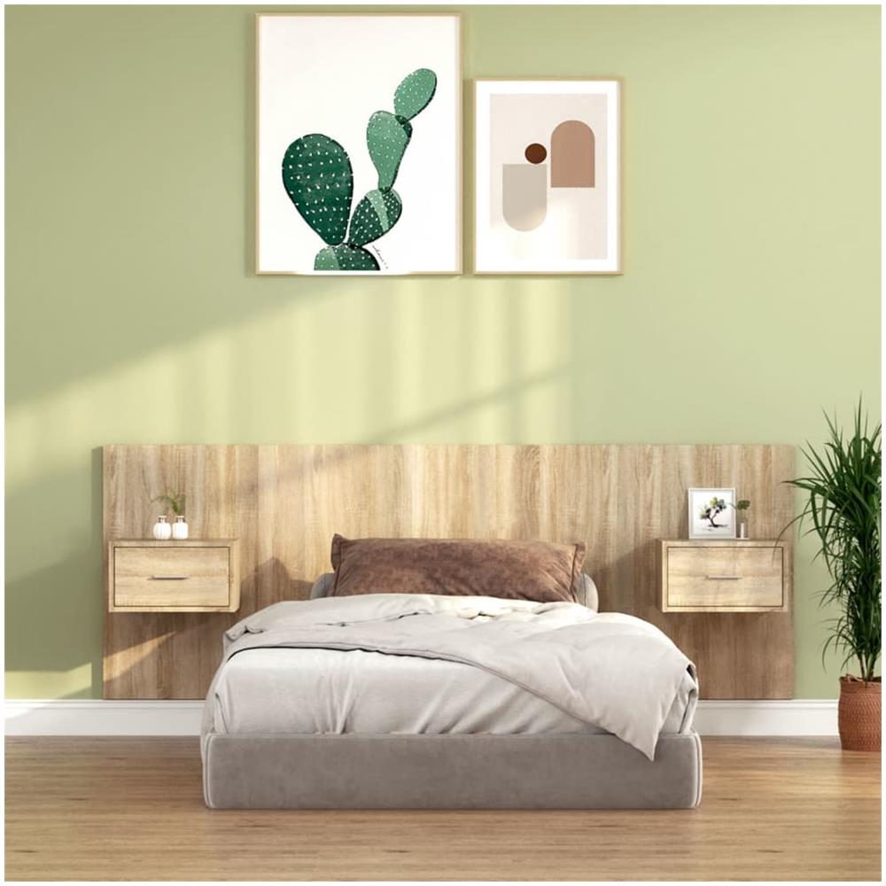 Testiera Letto Con Comodini In Legno Multistrato Rovere Sonoma - Foto 1