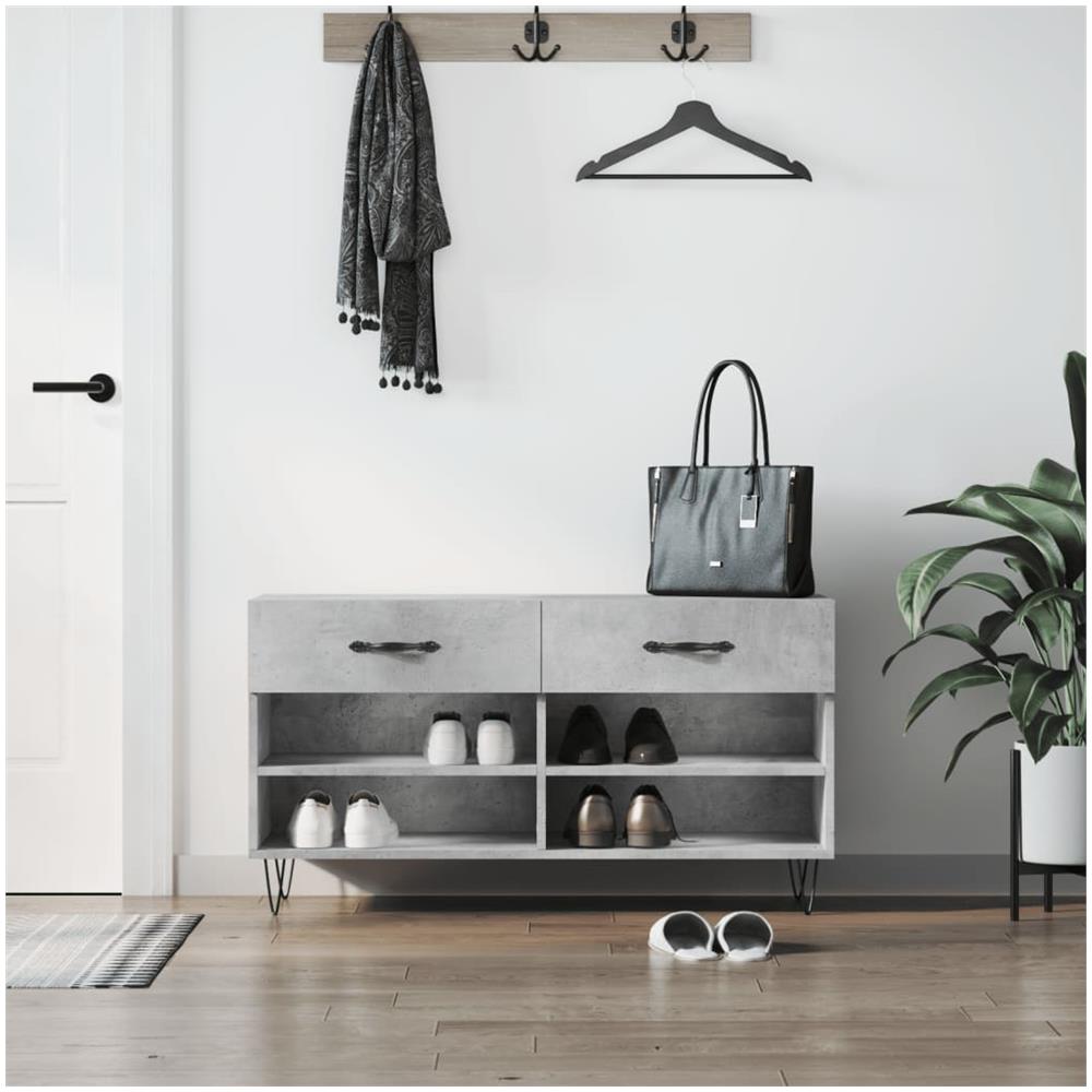 Panca Porta Scarpe Grigio Cemento 102x35x55cm Legno Multistrato - Foto 1