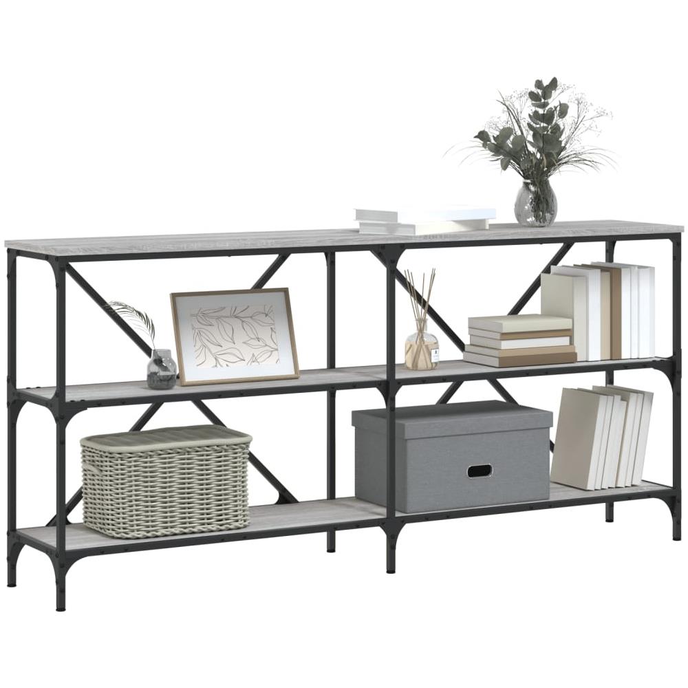 Tavolino Grigio Sonoma 160x30x75cm In Legno Multistrato E Ferro - Foto 3