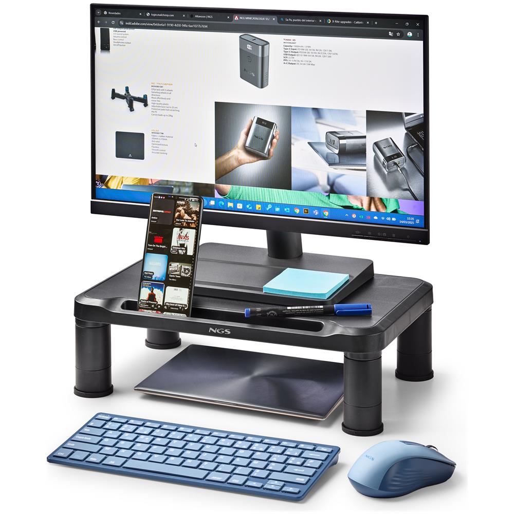 Screen Stand: Supporto Elevabile Per Monitor Di Computer E Laptop. Riduce L'affaticamento Del Collo. Regolabile In Altezza. Supporta Fino A 20 Kg. - Foto 2
