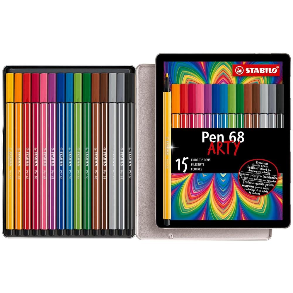Pen 68 - Pennarello Premium - ARTY - Scatola in Metallo da 15 - Colori Assortiti - Foto 1