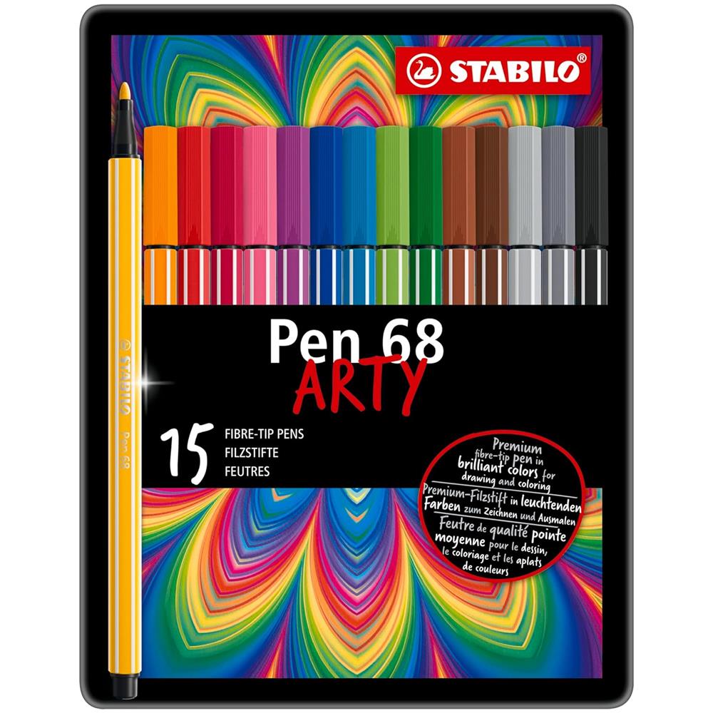 Pen 68 - Pennarello Premium - ARTY - Scatola in Metallo da 15 - Colori Assortiti - Foto 2
