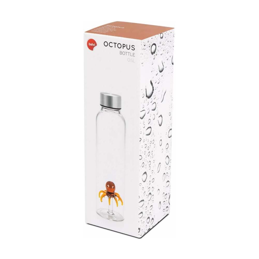 Bottiglia Octopus Acqua 0,5 Lt Tappo In Acciaio Inox Ideale Per Comodino E Ufficio, Borosilicato 23 Cm - Foto 2