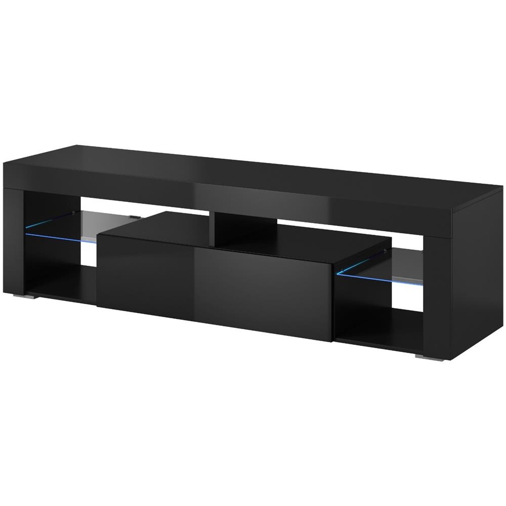 Mobile per TV Alan 140 cm nero opaco//nero lucido LED blu