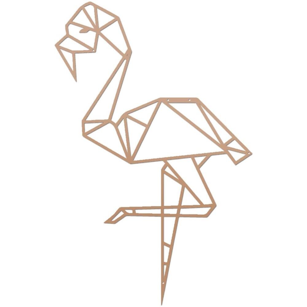 Decorazione Da Parete Flamingo - Wall Art Muro - Animali - Per Soggiorno, Camera - Color Rame In Acciaio, 31 X 0,15 X 50 Cm - Foto 1