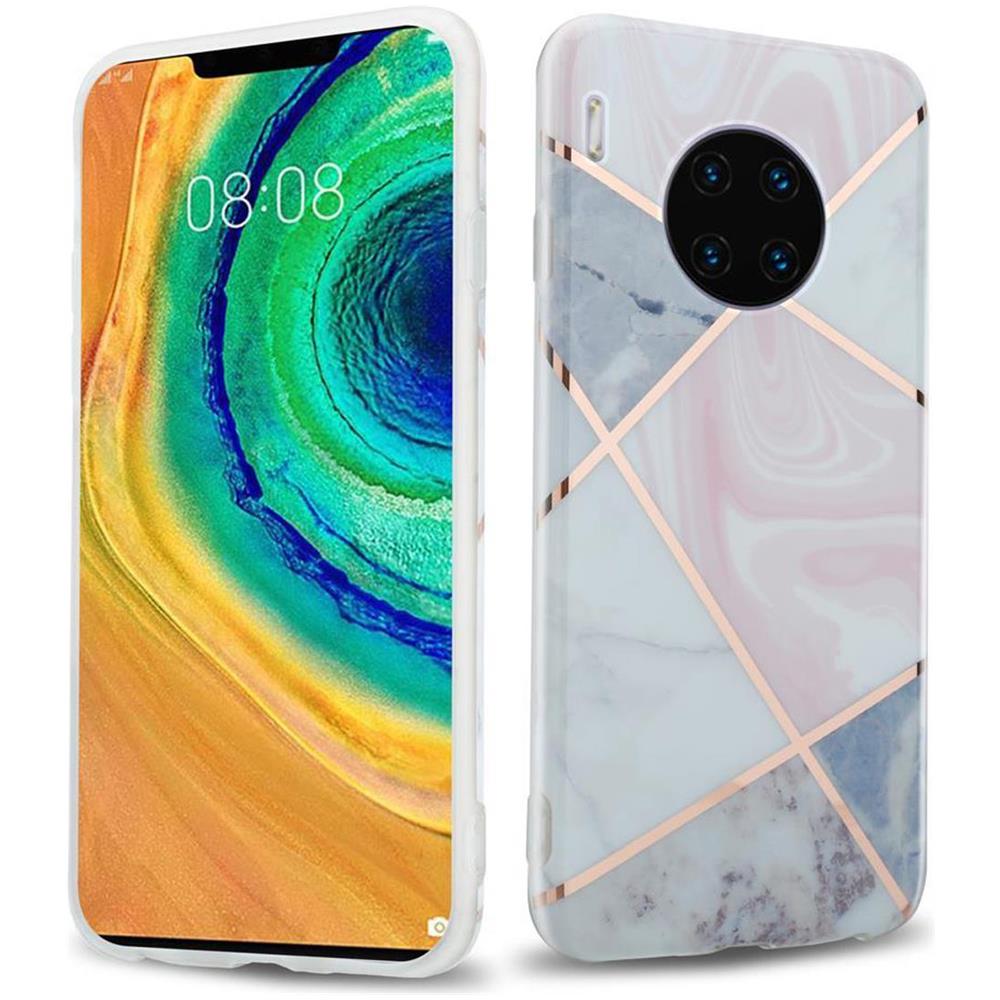Custodia Compatibile Con Huawei Mate 30 Pro In Marmo Rosa Oro Bianco No. 9 - Coperchio Protettivo In Silicone Tpu Con Motivo A Mosaico - Foto 1