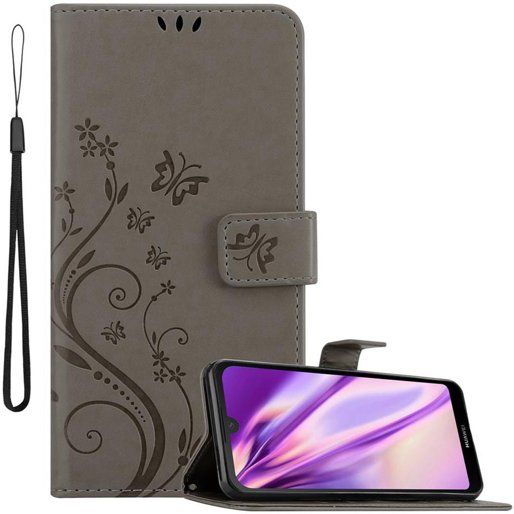 Custodia Compatibile Con Huawei Y6 Pro 2019 In Grigio Fiore - Coperchio Protettivo In Design Floreale Con Chiusura Magnetica, Funzione Stand E Slot Per Carte - Foto 1