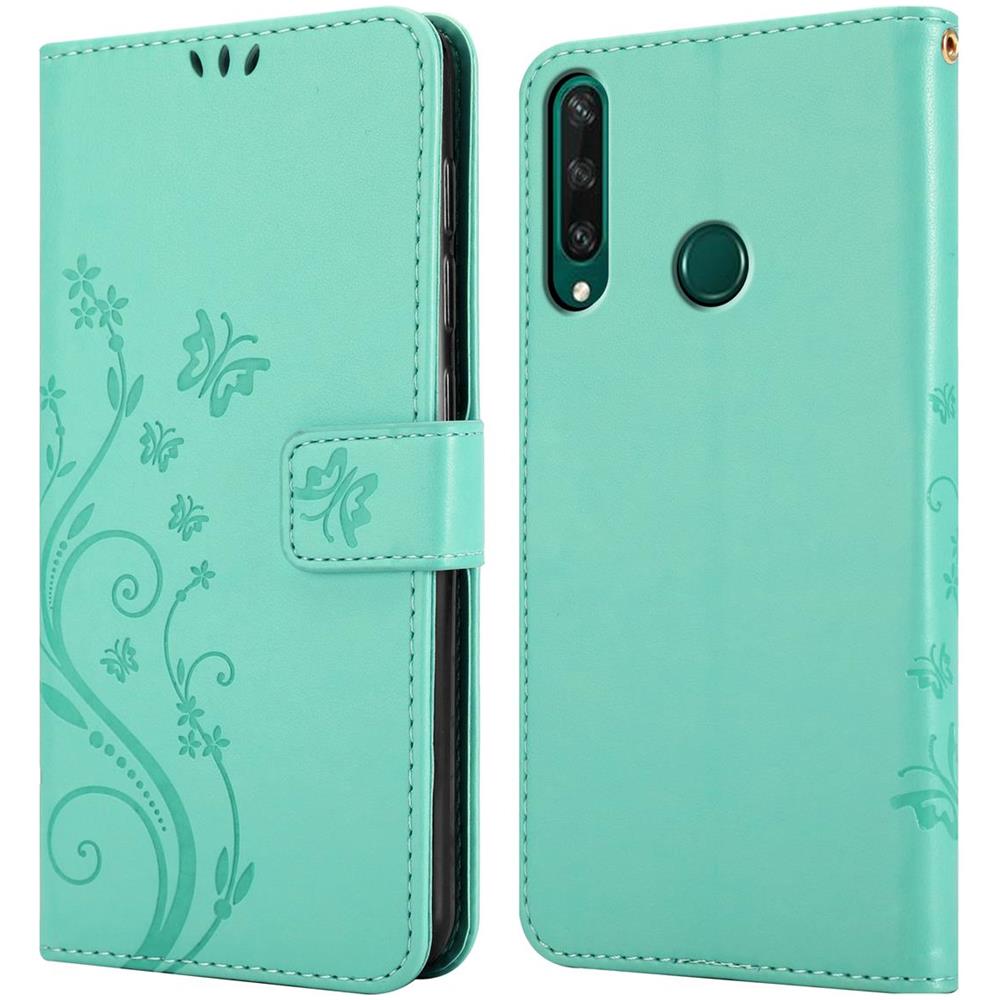 Custodia Compatibile Con Huawei Y6p In Turchese Fiore - Coperchio Protettivo In Design Floreale Con Chiusura Magnetica, Funzione Stand E Slot Per Carte - Foto 7